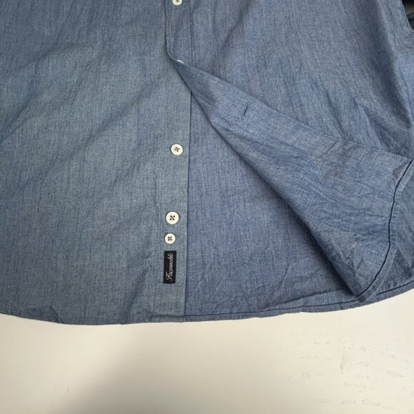 Faconnable Shirt Mens L Chambray Contempory Blue Corduroy Yoke Roll Tab Sleeve - Picture 9 of 16